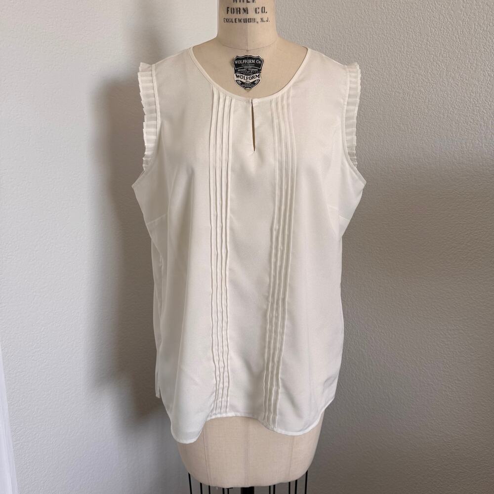 Calvin Klein | Sleeveless Chiffon Blouse with Pintucks and Ruffles Size XL